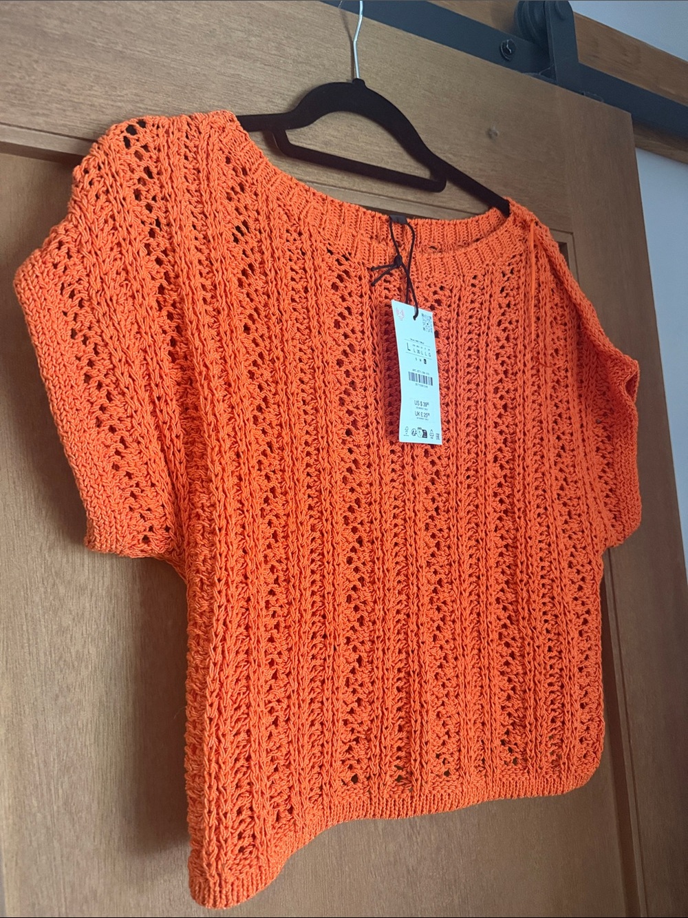 Zara Open-Knit Crewneck Sweater in Bright Orange